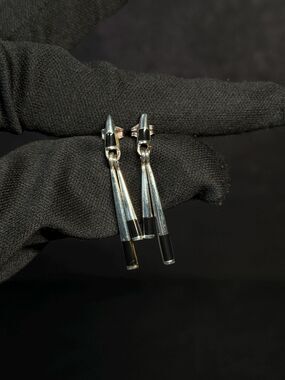 Vintage The Cut Above Sterling Silver Onyx Bar Earrings Southwestern